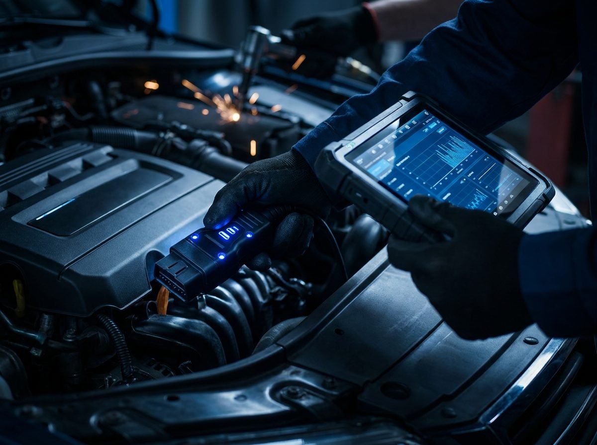 Diagnóstico eletrônico com scanner e tablet na Carbofreio
